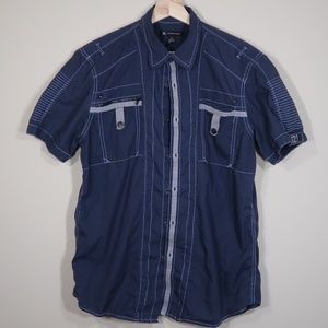 Solid Blue Short-Sleeve Casual Shirt